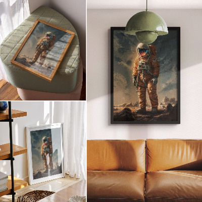 Poster Astronaut am Nachthimmel eines fremden Planeten