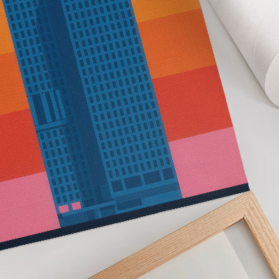 Wandposter Modernes Gebäude vor orangefarbenem und rosa Hintergrund