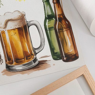 Poster Ein Krug Bier mit Flaschen, Blättern und Sonne