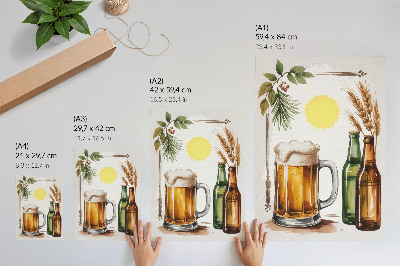 Poster Ein Krug Bier mit Flaschen, Blättern und Sonne