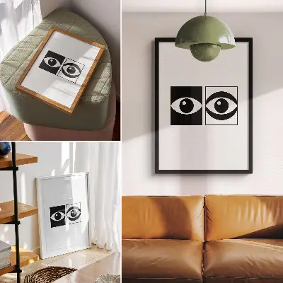 Wandposter schwarze und weiße Augen mit moderner Symmetrie und Kontrast