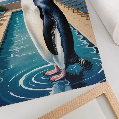 Poster Pinguinpool, Palmen und Meer zur Entspannung
