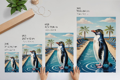 Poster Pinguinpool, Palmen, Meer – Entspannung