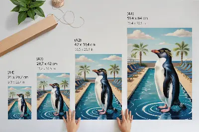 Poster Pinguinpool, Palmen und Meer zur Entspannung