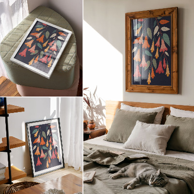 Wandposter Grafikstil mit bunten Blumen und Blättern