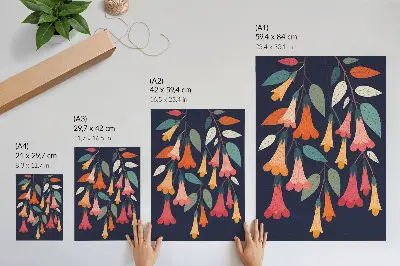Wandposter mit bunten Blumen und Blättern im Grafikstil