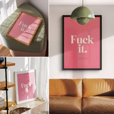 Leinwand-Kunstdruck mit weißer Schrift auf rosa Hintergrund im modernen Stil