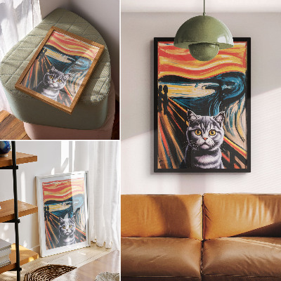 Poster Eine Katze vor dem Hintergrund einer ausdrucksstarken Landschaft