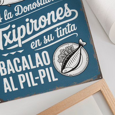 Wandposter Retro-Fischmotiv und Inschriften auf blauem Hintergrund