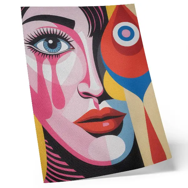 Kunstdruck auf Leinwand mit bunten abstrakten Formen von Augen und Gesicht
