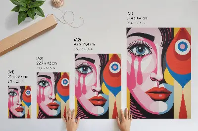 Kunstdruck auf Leinwand mit bunten abstrakten Formen von Augen und Gesicht