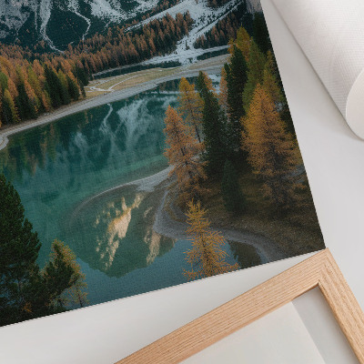 Wandposter Berge, Wald, See, Spiegelungen, bunte Bäume