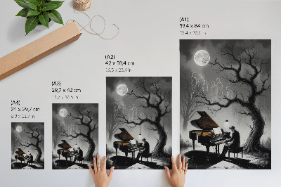 Wandposter Gedämpfte Farben, Geister, Klavier, Mond
