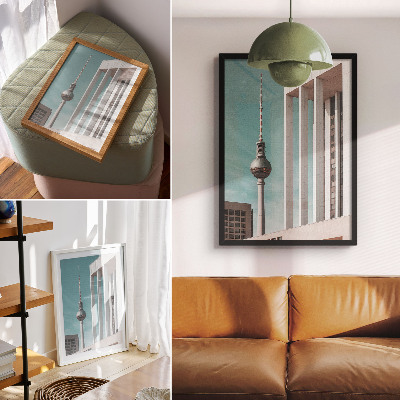Poster Minimalistischer Turm, moderne Gebäude, blauer Himmel