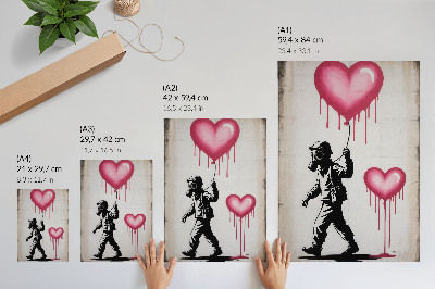 Wandposter Straßenkunst mit kontrastierenden Herzen und Figuren