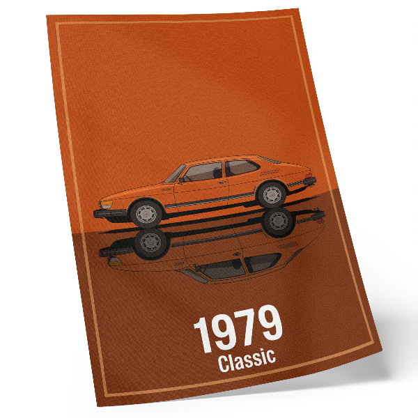 Poster Retro-Auto im orangefarbenen Vintage-Stil-Spiegel