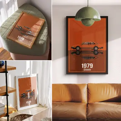 Poster Retro-Auto im orangefarbenen Vintage-Stil