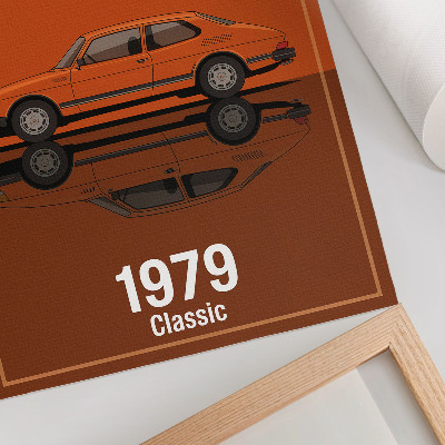 Poster Retro-Auto im orangefarbenen Vintage-Stil-Spiegel