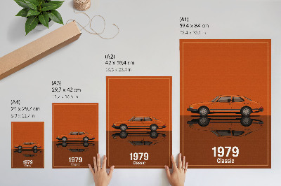Poster Retro-Auto im orangefarbenen Vintage-Stil-Spiegel