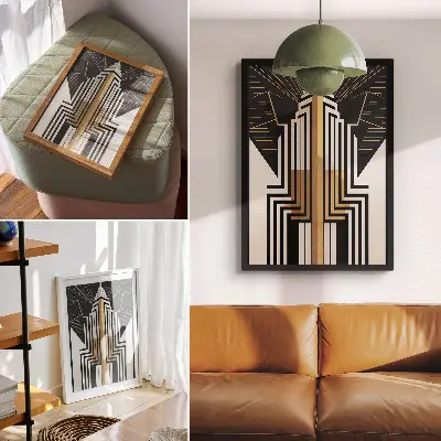 Poster mit architektonischen Linien und eleganten Goldakzenten