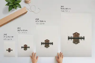Wandposter minimalistisches Holzhäuschen am Wasser