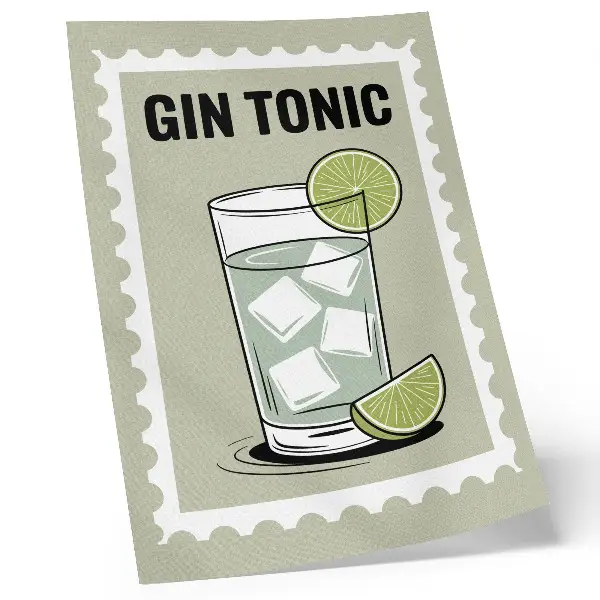 Kunstdruck auf Leinwand mit Gin Tonic Motiv in Grün und Weiß