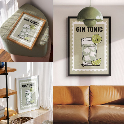 Kunstdruck leinwand Die Aufschrift GIN TONIC grüne und weiße Elemente