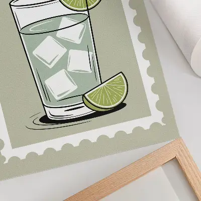 Kunstdruck auf Leinwand mit Gin Tonic Motiv in Grün und Weiß