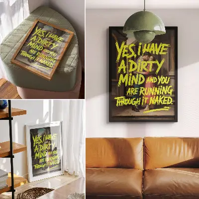 Wandposter mit klassischen Zeichen, gelbem Text und dynamischem Kontrast