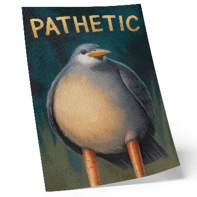 Poster lustiger Vogel in ungewöhnlichen Farben vor türkisfarbenem Hintergrund