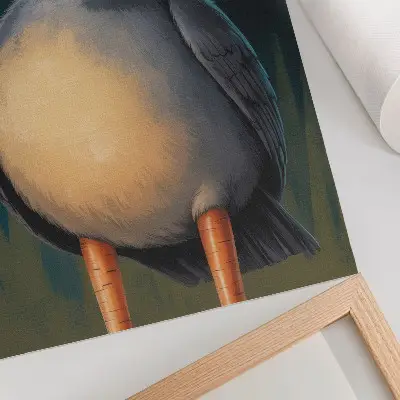Poster lustiger Vogel in ungewöhnlichen Farben vor türkisfarbenem Hintergrund