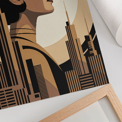Kunstdruck leinwand Silhouette einer Frau, umgeben von Wolkenkratzern