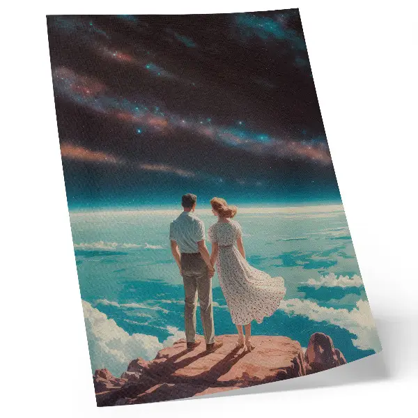 Wandposter Menschen auf einer Klippe mit Blick auf den Sternenhimmel