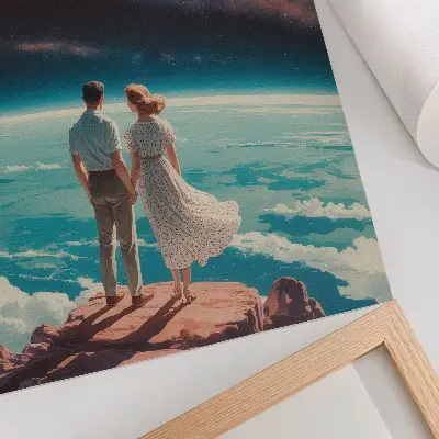 Wandposter Menschen auf einer Klippe mit Blick auf den Sternenhimmel