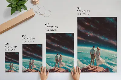 Wandposter Menschen auf einer Klippe mit Blick auf den Sternenhimmel