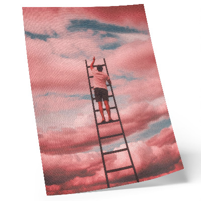 Wandposter Person auf Leiter, rosa Wolken, Himmel, Träume