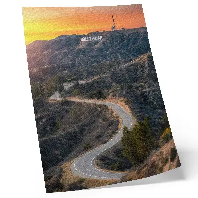 Wandbild mit Sonnenuntergang und Hügel-Inschrift Poster mit Träume-Motiv