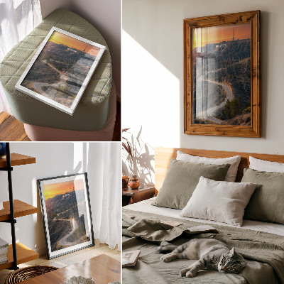 Poster Hügel Inschrift Straße Sonnenuntergang Träume