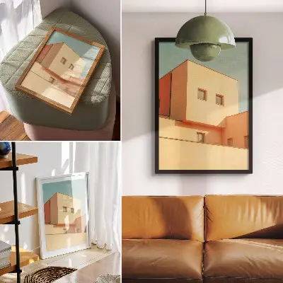 Kunstdruck auf Leinwand geometrische Architektur mit beiger Fassade