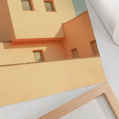 Kunstdruck auf Leinwand geometrische Architektur mit beiger Fassade