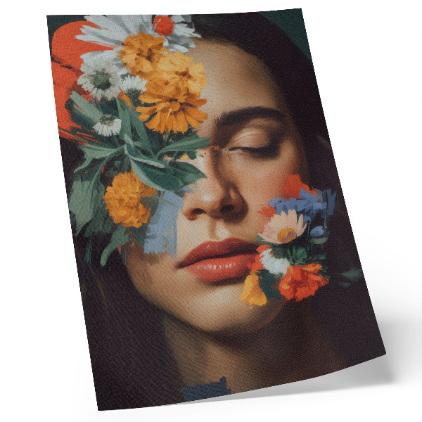 Kunstdruck leinwand Buntes Gesicht mit Blumen, bezaubernde Emotion, Zartheit
