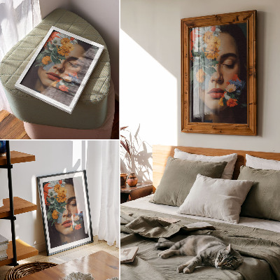 Kunstdruck leinwand Buntes Gesicht mit Blumen, bezaubernde Emotion, Zartheit