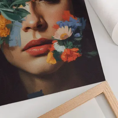 Kunstdruck auf Leinwand buntes Gesicht mit Blumen und ausdrucksstarker Emotion