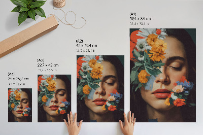 Kunstdruck leinwand Buntes Gesicht mit Blumen, bezaubernde Emotion, Zartheit