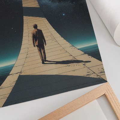Kunstdruck leinwand Person auf der Straße, nächtliche Weltraumperspektive