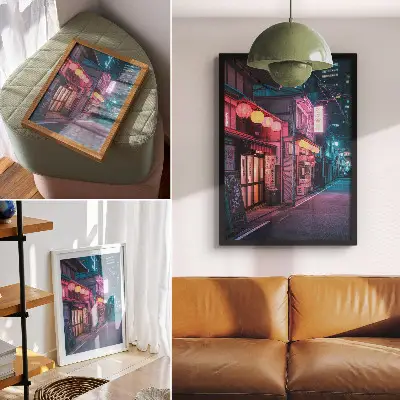 Kunstdruck auf Leinwand Neonlaternen erhellen die Straßen der Stadt bei Nacht