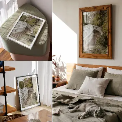 Wandposter mit Motiv einer eleganten Balustrade in klassischem Grün für eine ruhige Atmosphäre