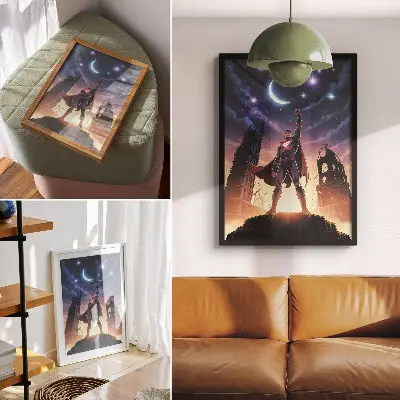 Leinwand Kunstdruck mit Motiv Nachthimmel, dynamische Gestalt und geheimnisvolle Ruinen
