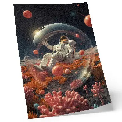 Wandposter Astronauten im Weltraum mit bunten Pflanzen und Kosmos-Motiv