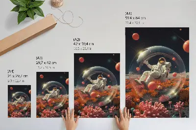 Wandposter Astronauten im Weltraum mit bunten Pflanzen und Kosmos-Motiv